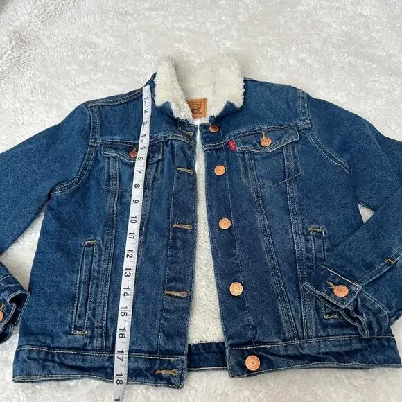 Levi's Kids Faux Sherpa Lined Denim Jacket Sz L 12 Cotton Casual Preppy School - Picture 4 of 5